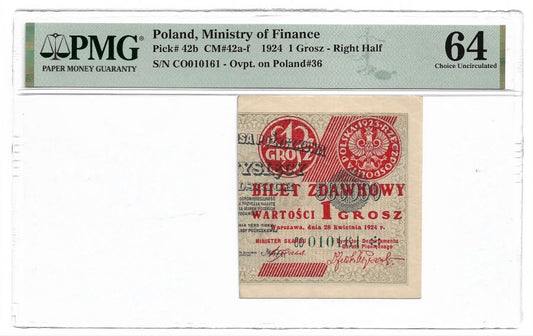 1 grosz 1924 r. (prawa połowa) - Grading PMG 64