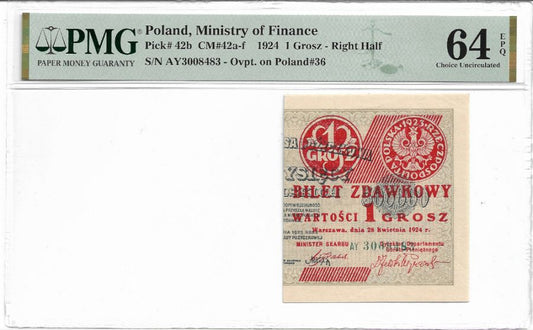 1 grosz 1924 r. (prawa połowa) - Grading PMG 64 EPQ