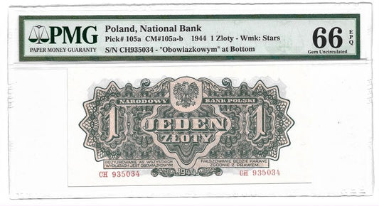 1 złoty 1944 r. "obowiązkowym" - Grading PMG 66 EPQ