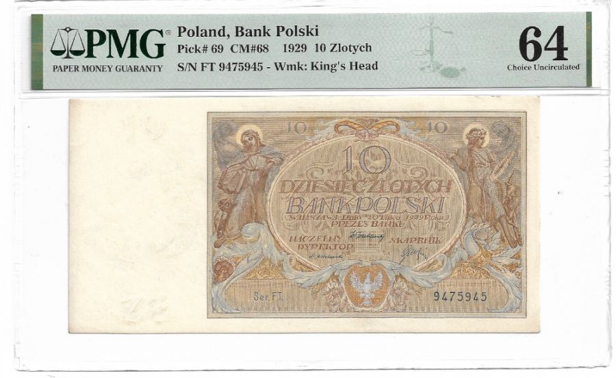 10 złotych 1929 r. - Grading PMG 64