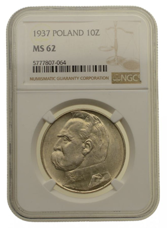 10 złotych 1937 r. - Józef Piłsudski - NGC MS62 (K04)