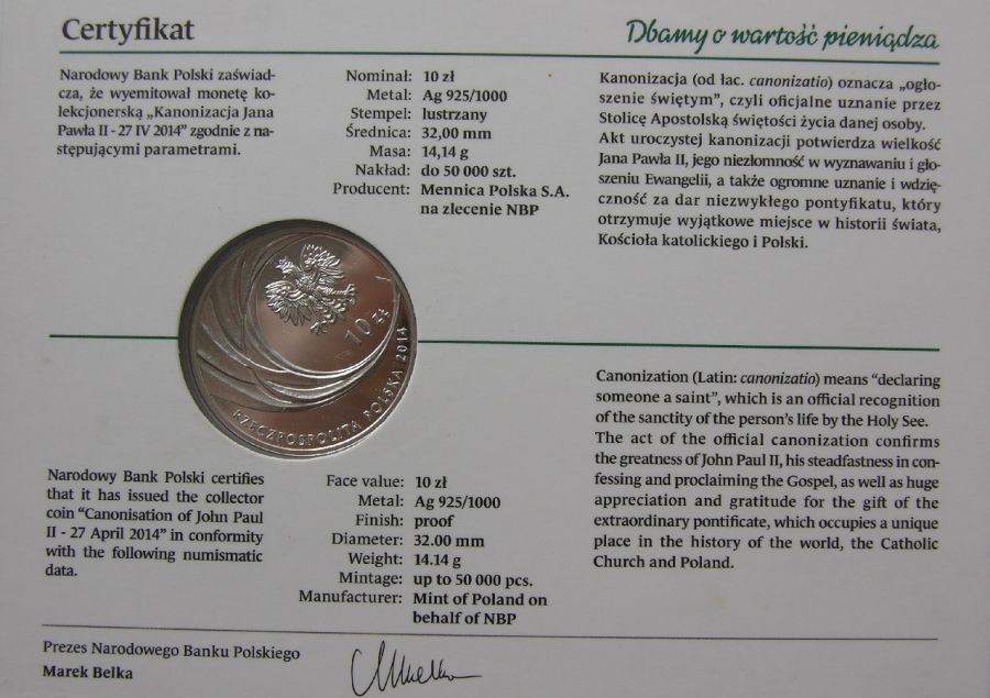 10 złotych - Kanonizacja Jana Pawła II