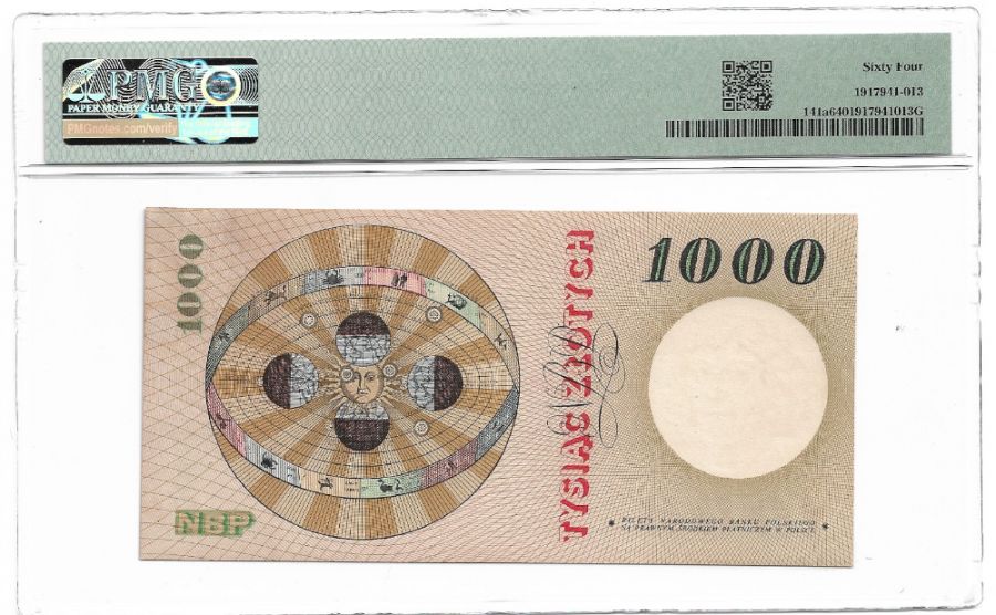 1000 złotych 1965 r. - Mikołaj Kopernik - Seria B - Grading PMG 64