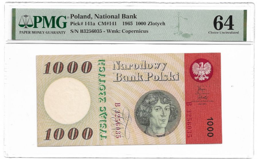 1000 złotych 1965 r. - Mikołaj Kopernik - Seria B - Grading PMG 64