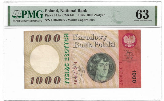 1000 złotych 1965 r. - Mikołaj Kopernik - Seria E - Grading PMG 63