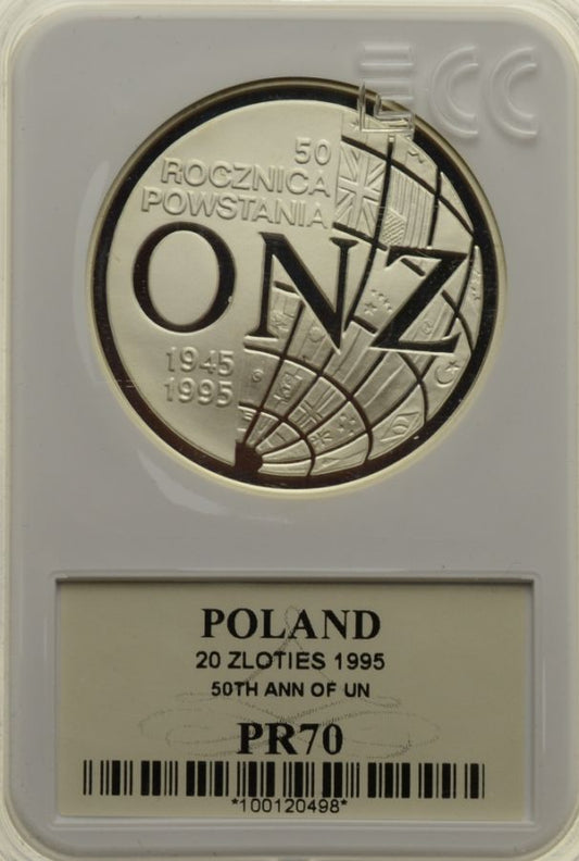 20 złotych - 50. rocznica powstania ONZ - Grading GCN PR70