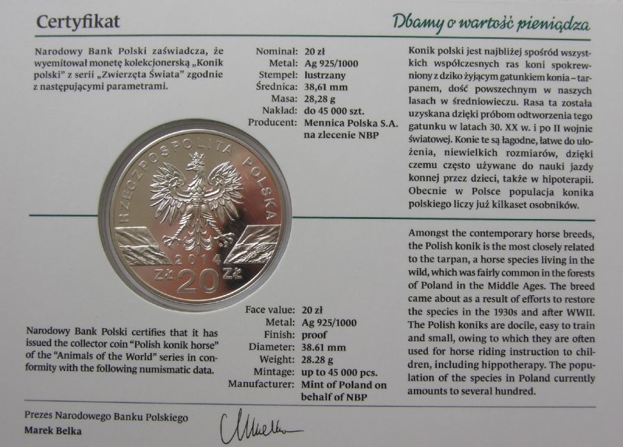 20 złotych - Zwierzęta świata - Konik polski