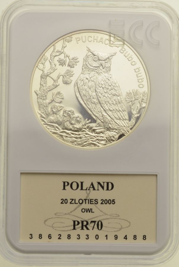 20 złotych - Zwierzęta świata - Puchacz - Grading GCN PR70