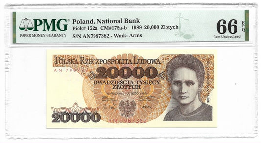 20000 złotych 1989 r. - Skłodowska-Curie - Seria AN - Grading PMG 66 EPQ