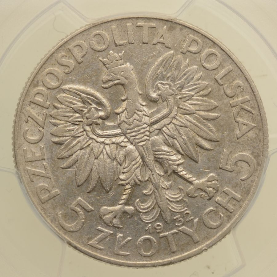 5 złotych 1932 r. - Głowa Kobiety (znak mennicy) - Grading PCGS AU Detail (K27)