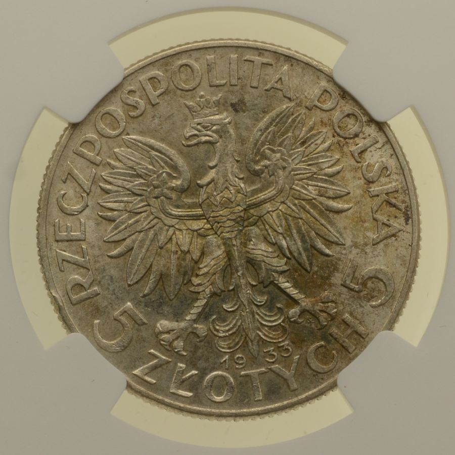 5 złotych 1933 r. - Głowa Kobiety - Grading NGC MS60 (K05)