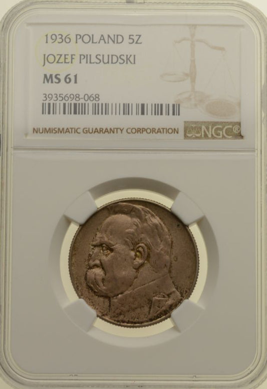 5 złotych 1936 r. - Józef Piłsudski - NGC MS61