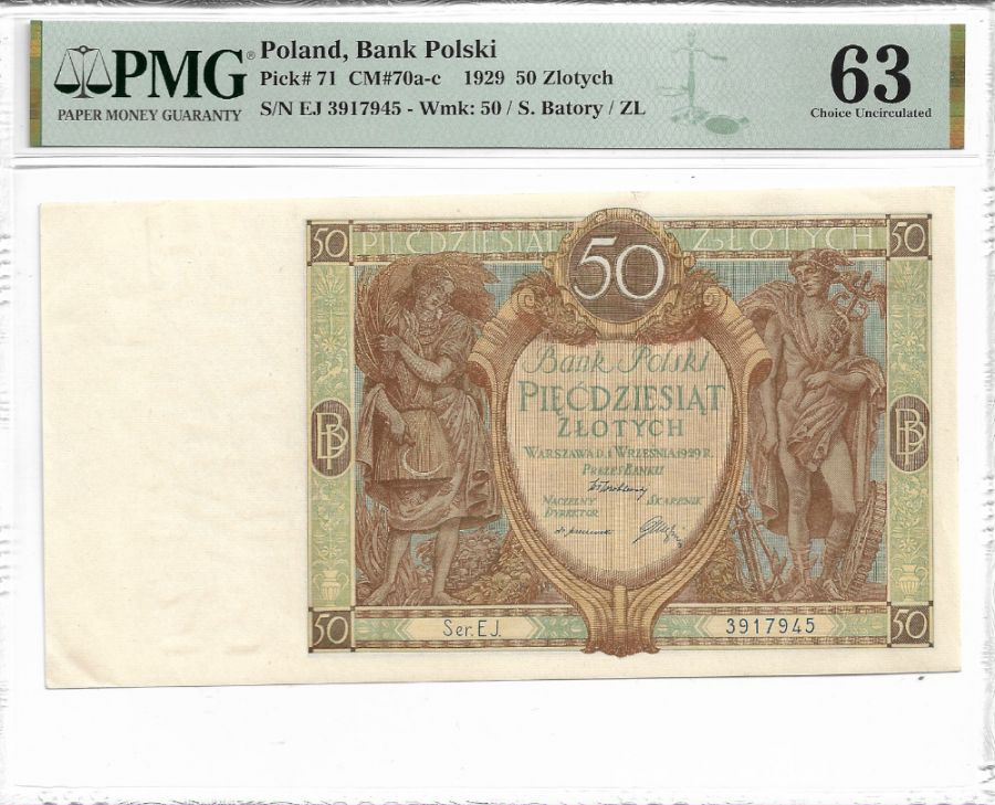 50 złotych 1929 r. - Grading PMG 63