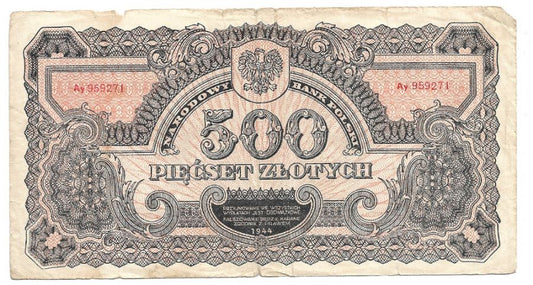 500 złotych 1944 r. "obowiązkowe" - Seria Ay (B114)