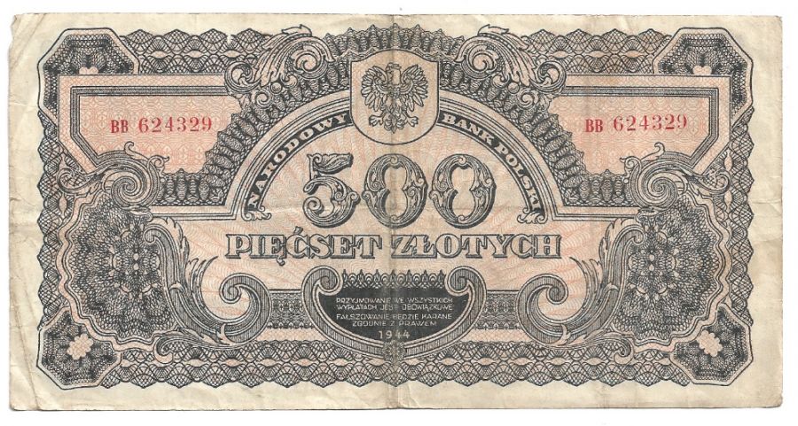 500 złotych 1944 r. "obowiązkowe" - Seria BB (B113)