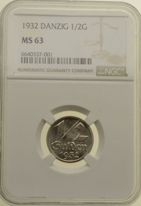 WMG - 1/2 Guldena 1932 r. - Grading NGC MS63