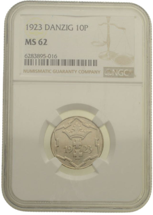 WMG - 10 Fenigów 1923 r. - Grading NGC MS62