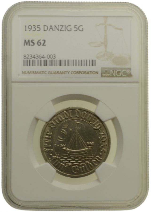 WMG - 5 Guldenów 1935 r. - Koga - Grading NGC MS62