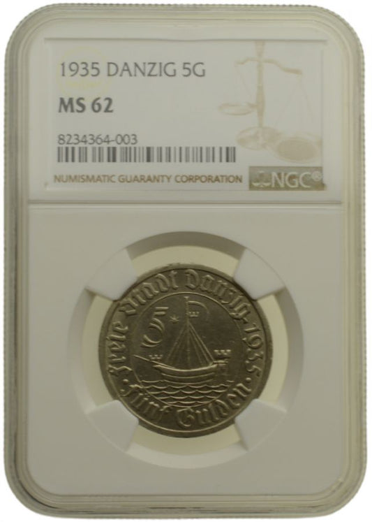 WMG - 5 Guldenów 1935 r. - Koga - Grading NGC MS62